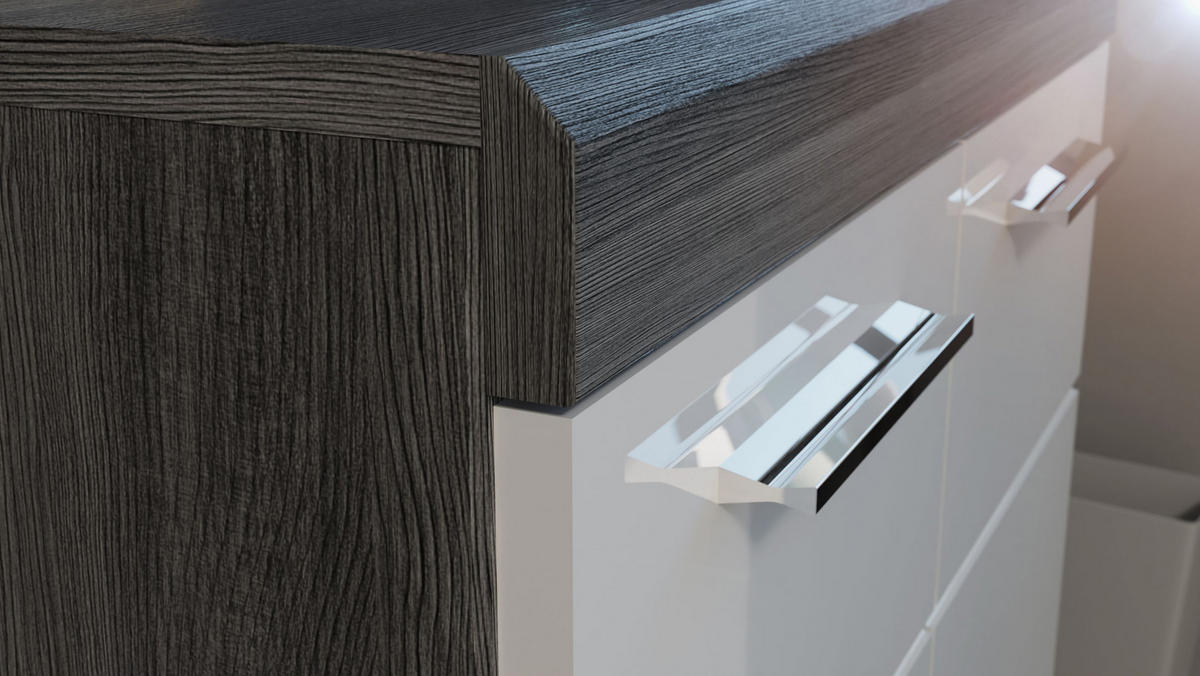 KOMMODE SCOUT (B/H/T: ca. 120/85/37 cm) in Rauchsilber Nachbildung/weiß hochglanz - Silberfarben, Holzwerkstoff (120/85/37cm)