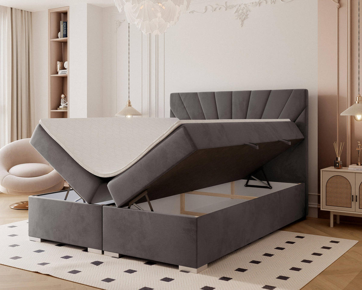 BOXBETT 160x200 cm mit Topper - Dunkelgrau, Holzwerkstoff/Textil (120/200cm) - Idohome