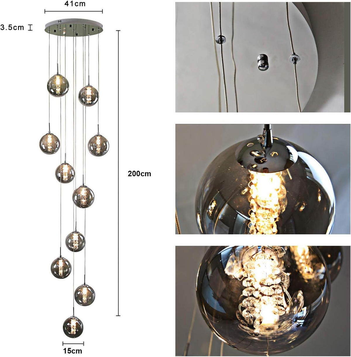 LED-HÄNGELEUCHTE Strahlvos 3.5/240/41 cm - Grau, Glas (41/3.5/240cm) - ZMH