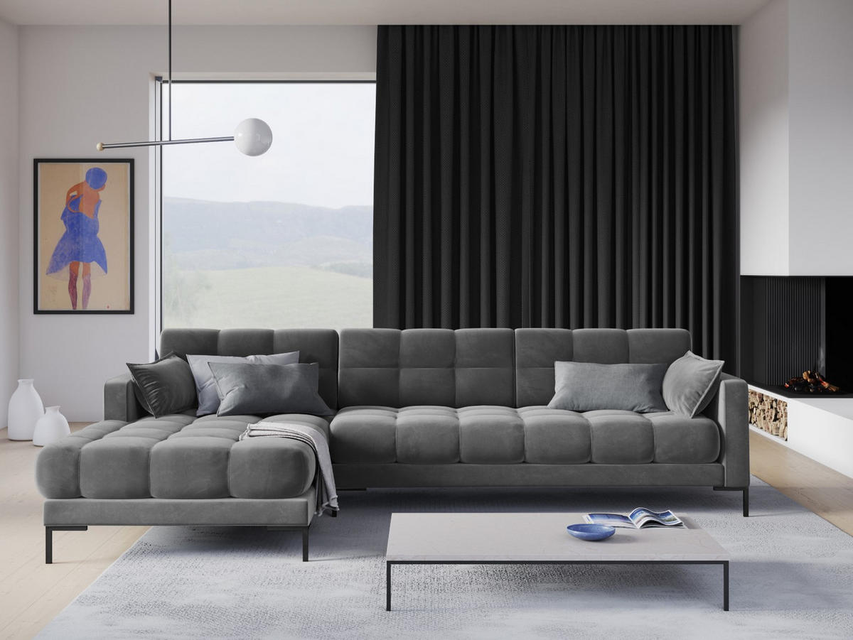 ECKSOFA links Mamaia aus Samt hellgrau 5 Sitzplätze - Hellgrau, Textil (185/293cm) - Micadoni