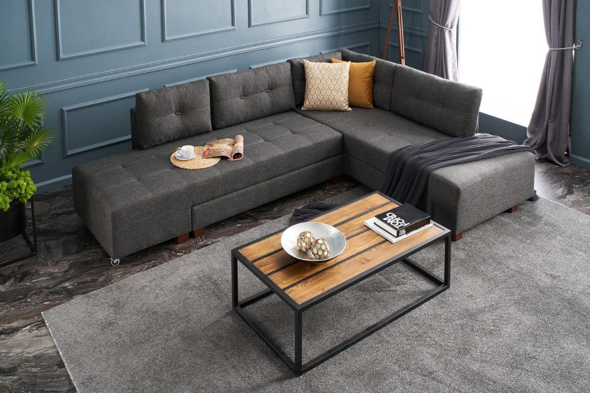 ECKSOFA mit rollbarer Schlaffunktion - Anthrazit/Walnussfarben, Holzwerkstoff/Kunststoff (206/280cm) - myHomelando