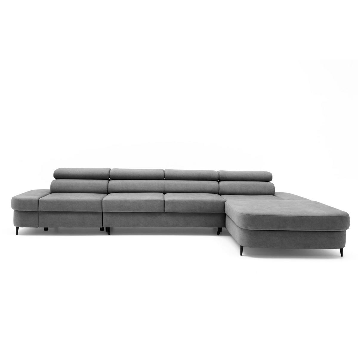 ECKSOFA JAZZ MAXI Rechts mit Schlaffunktion 125x195 Velours Dunkelgrau - Dunkelgrau/Schwarz, Holz/Textil (203/350cm) - Muffo