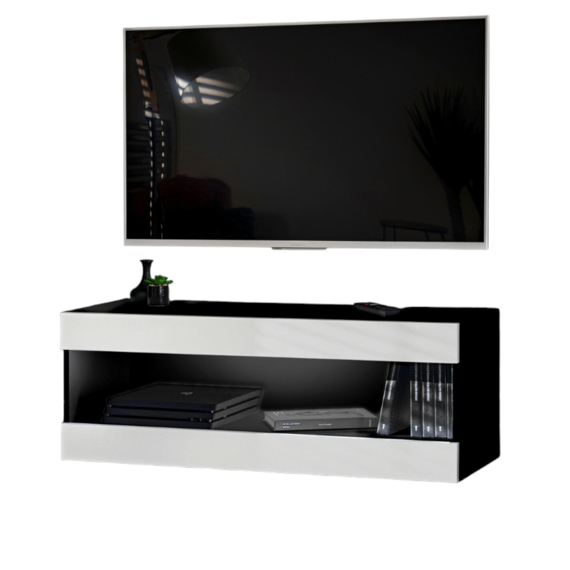 HÄNGEBOARD TV TIVOLI RTV2 Offener Raum Schwarz + Weiß - Schwarz/Weiß, Glas/Holzwerkstoff (100/36/35cm) - Komodee