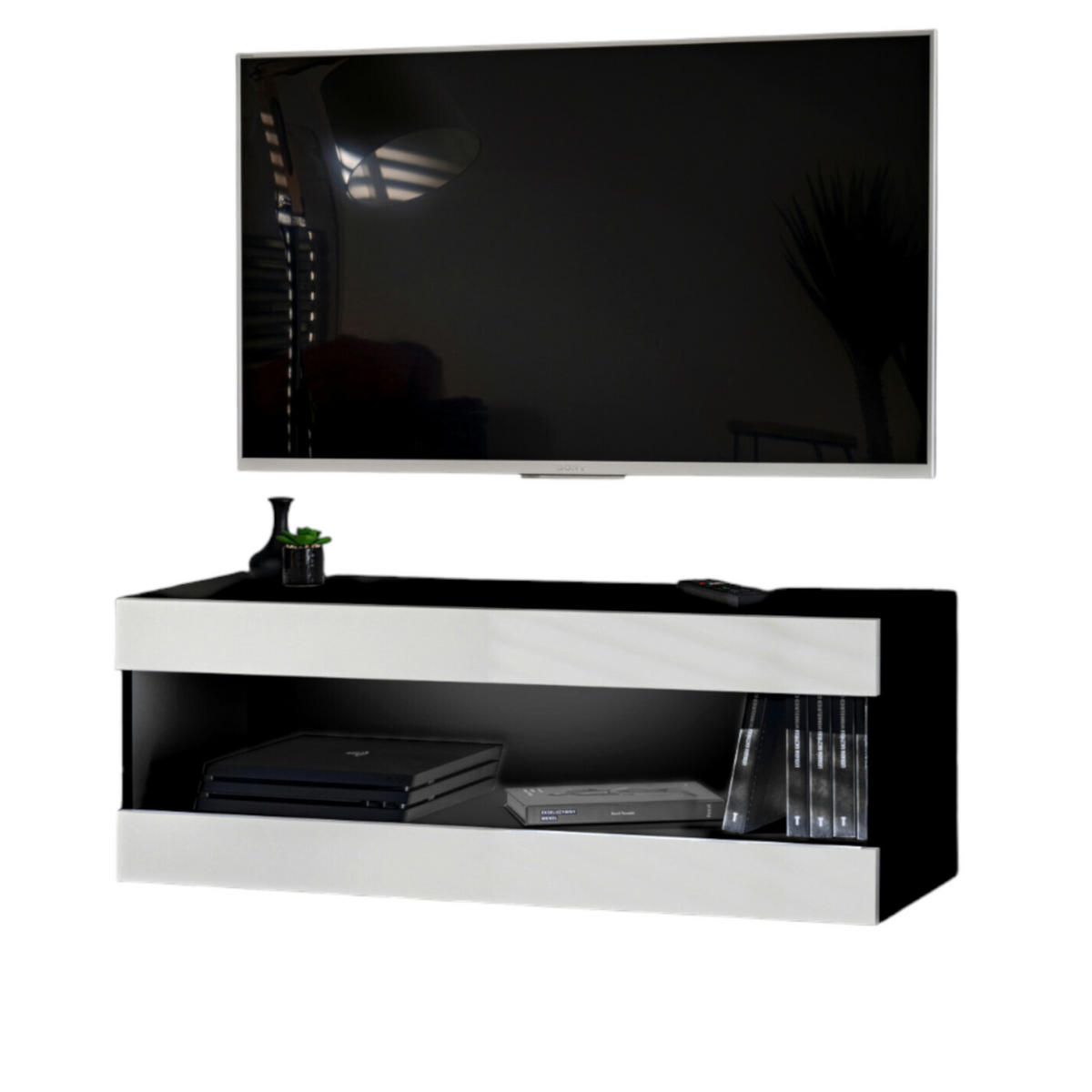 HÄNGEBOARD TV TIVOLI RTV2 Offener Raum Schwarz + Weiß - Schwarz/Weiß, Glas/Holzwerkstoff (100/36/35cm) - Komodee