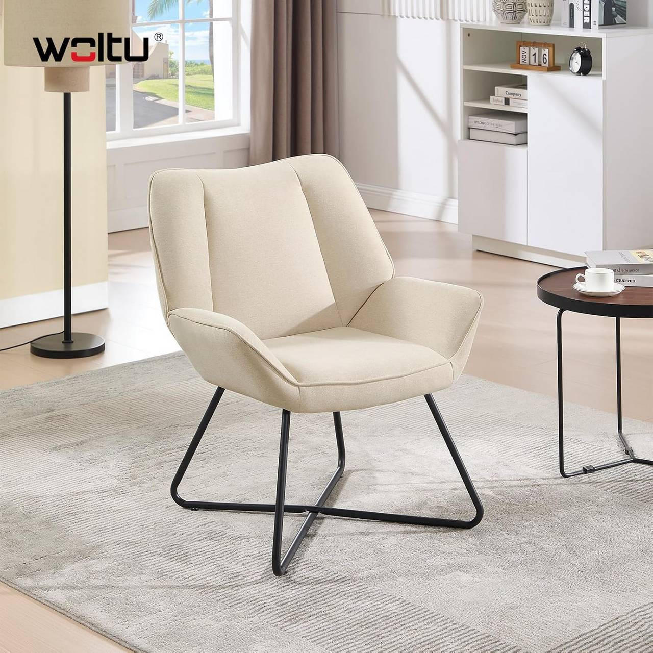 RELAXSESSEL mit Metallrahmen, Leinen, Beige - Beige/Schwarz, Keramik/Textil (71/85/70cm) - Woltu