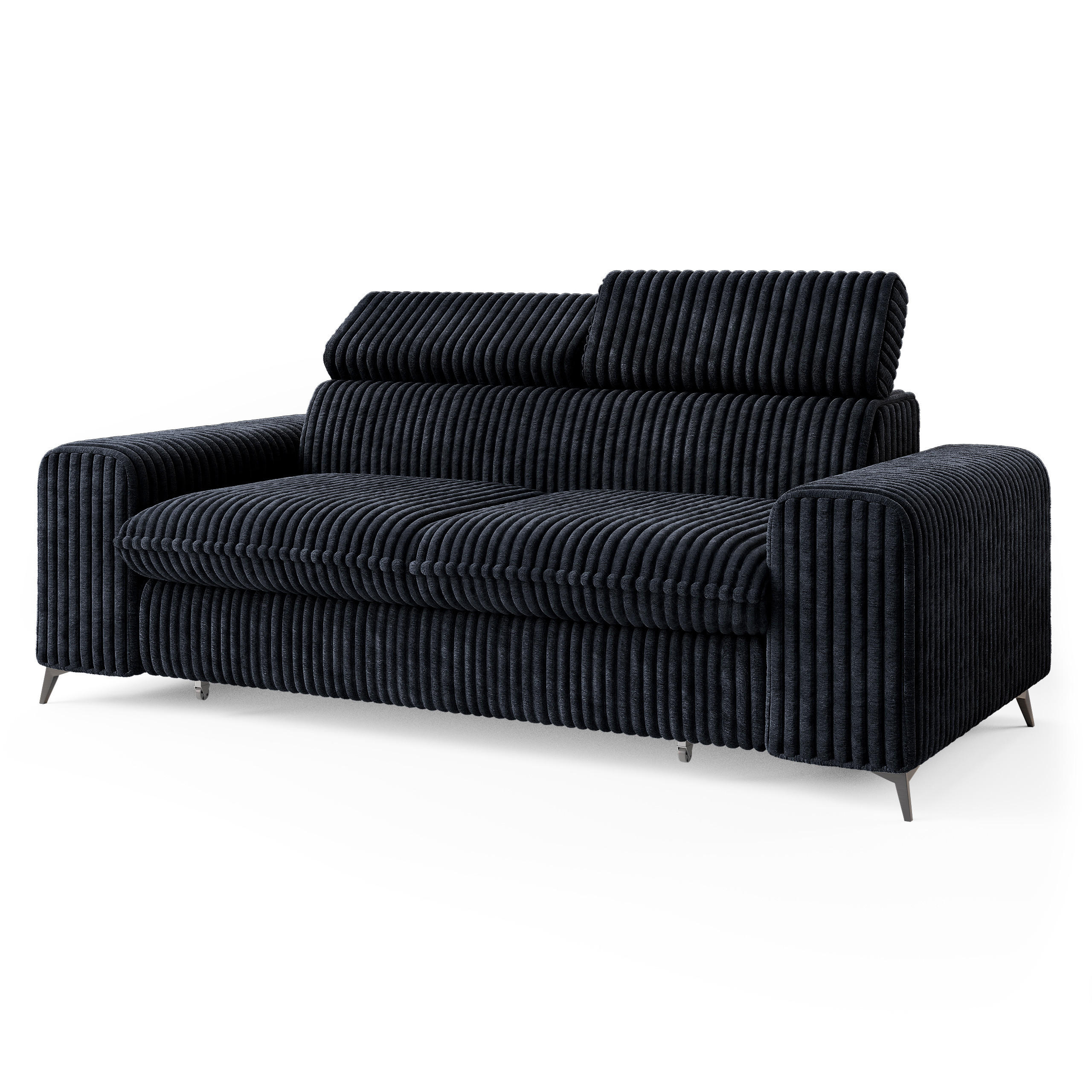BETTSOFA BENETE Schwarz Cordstoff mit Schlaffunktion - Schwarz, Holz/Textil (191/89/92cm) - MASSENO