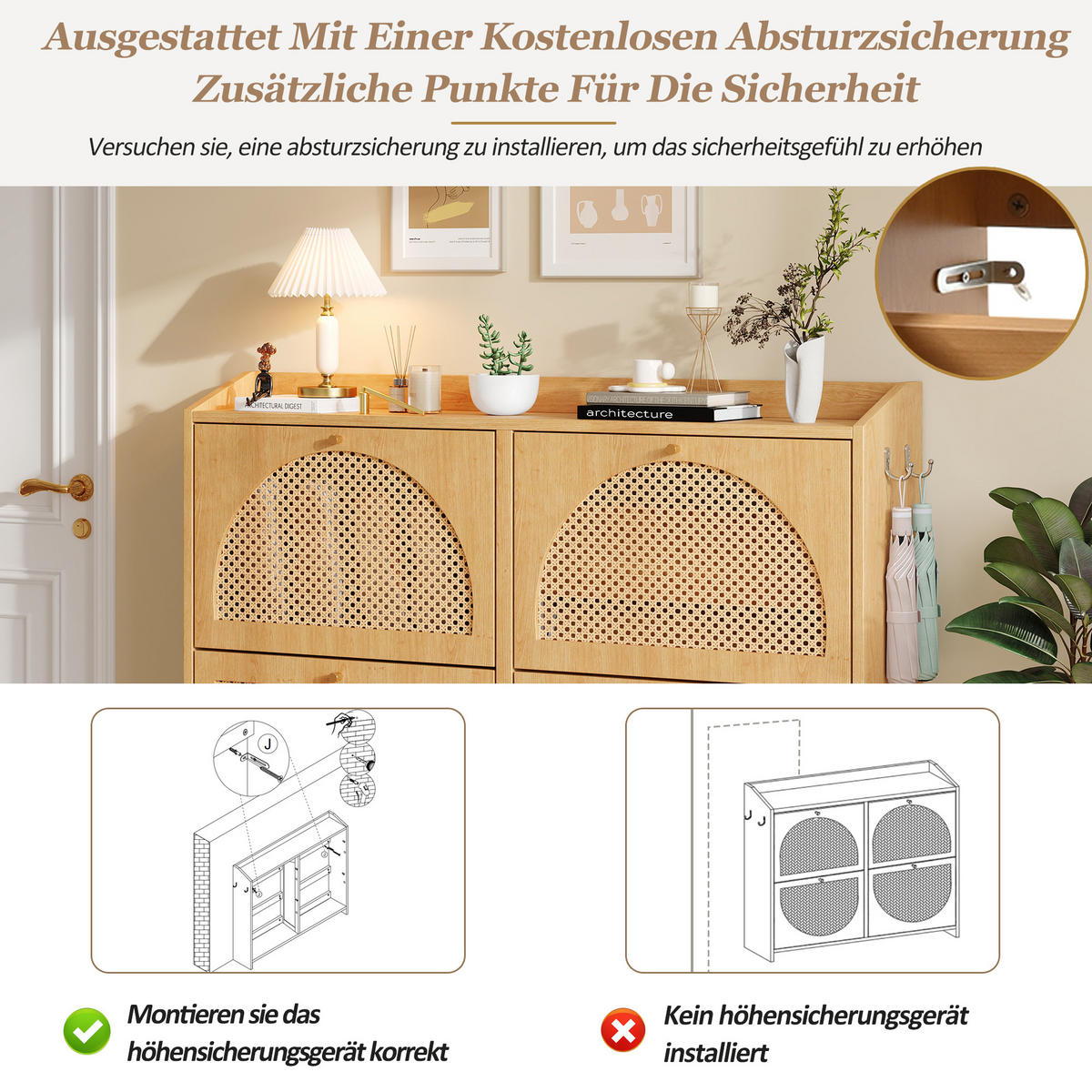 SCHUHSCHRANK in Naturfarben mit 4 Kipptüren mit 8 Fächern für Flur, B120/T24/H90 cm - Naturfarben, Holzwerkstoff (120/90/24cm) - STILVORA