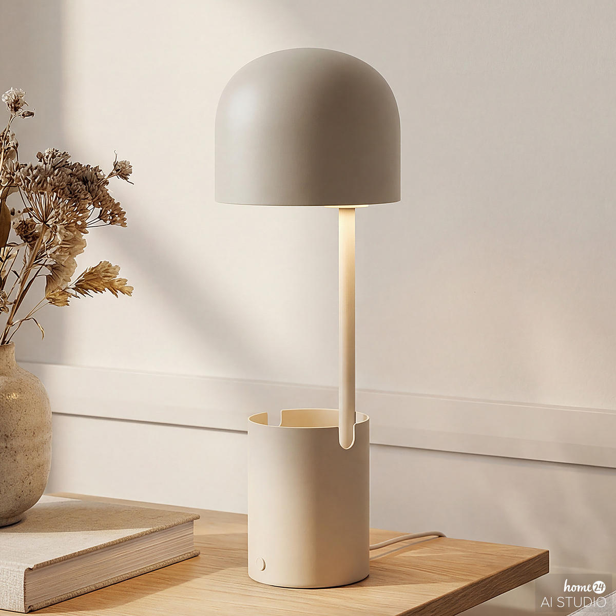 AKKU-TISCHLEUCHTE - Eisen - Beige, Metall (13/13/37cm) - home24