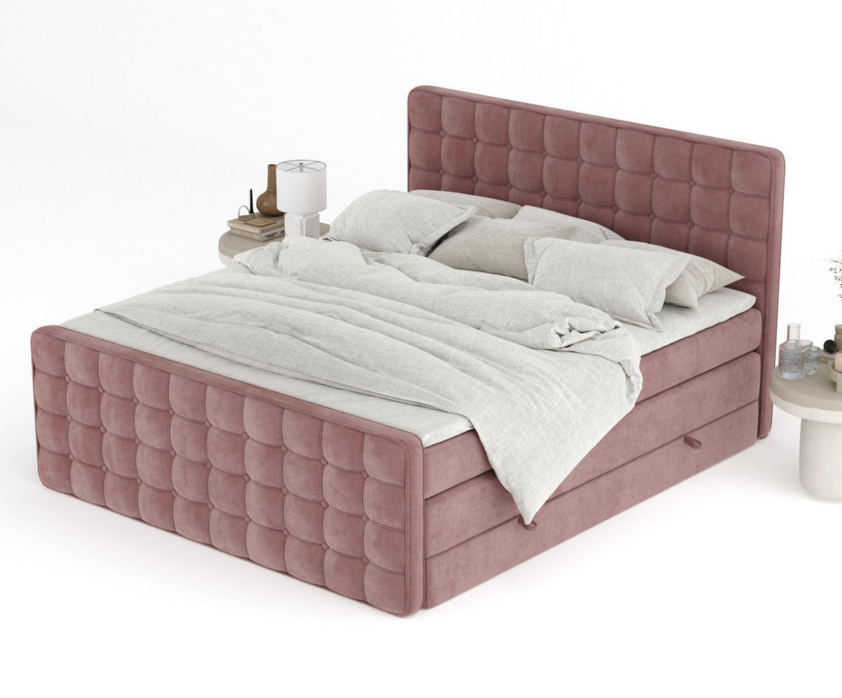 BOXSPRINGBETT Velouria Rosa 200/200 cm - Schwarz/Rosa, Holz/Holzwerkstoff (200/200cm) - Maison de Reve