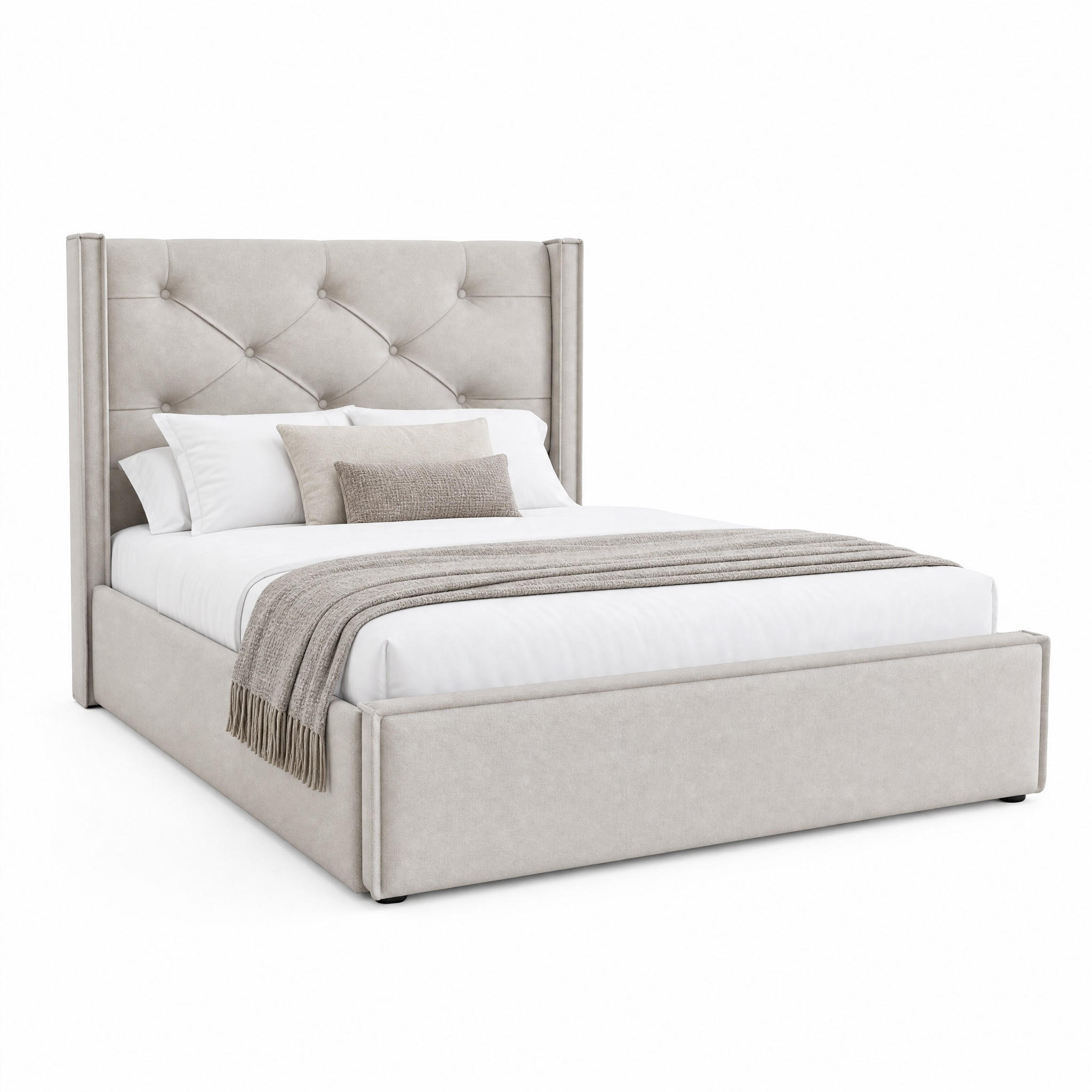 POLSTERBETT mit Bettkasten 90x200 cm Baumwolle Light Grey - Hellgrau, Metall (90/200cm) - Meubliv