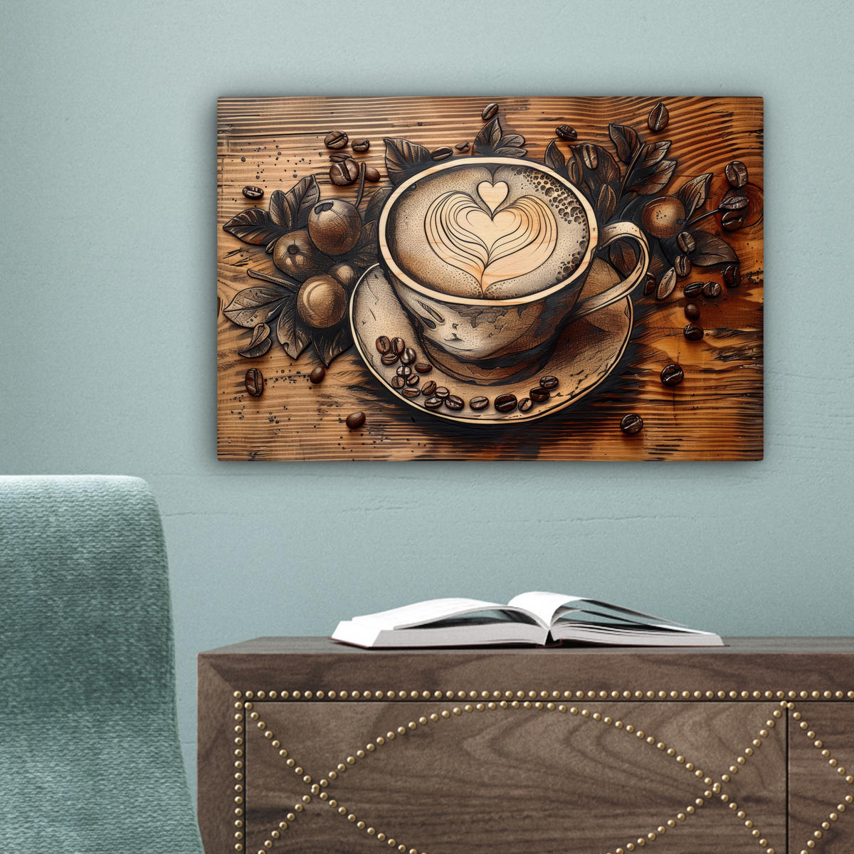 LEINWANDBILD Kaffee - Vintage - Braun - Tasse - Holz 30x20 cm - Braun, Textil (30/20cm) - MuchoWow