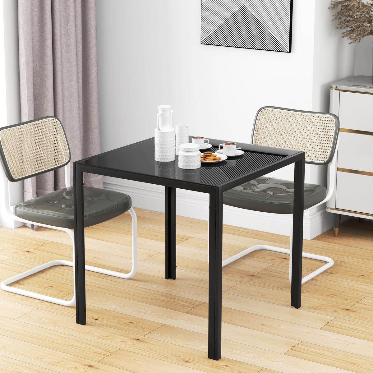 ESSTISCH Esszimmertisch Quadratischer Küchentisch für 4 Personen, Schwarz - Schwarz, Metall (75/75/75cm) - HOMCOM