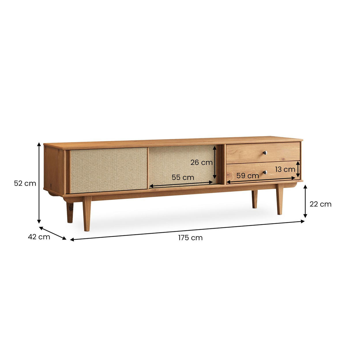 LOWBOARD SIMONA Eiche - Eichefarben, Holz (175/52/41cm) - IDIMEX