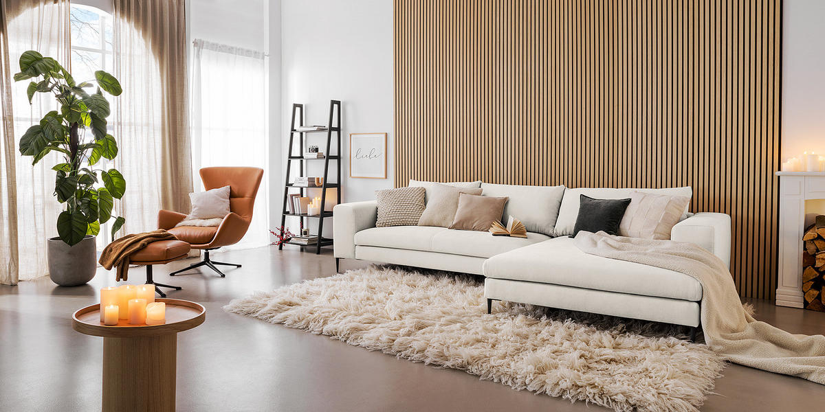 ECKSOFA mit Longchair - Beige, Textil/Metall (321/170cm) - home24