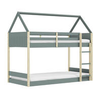 MONTESSORI Etagenbetten 90x190 cm in Hausform 104,7/200/174,9 cm - Grün, Holz - Calicosy