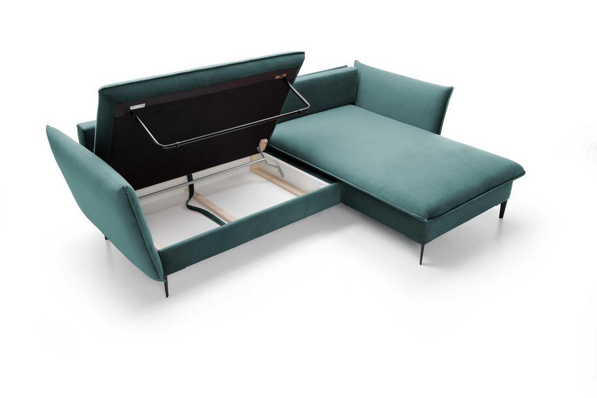 ECKSOFA SOLE Grün Plüsch-Stoff mit Schlaffunktion - Grün, Holz (258/167cm) - MASSENO