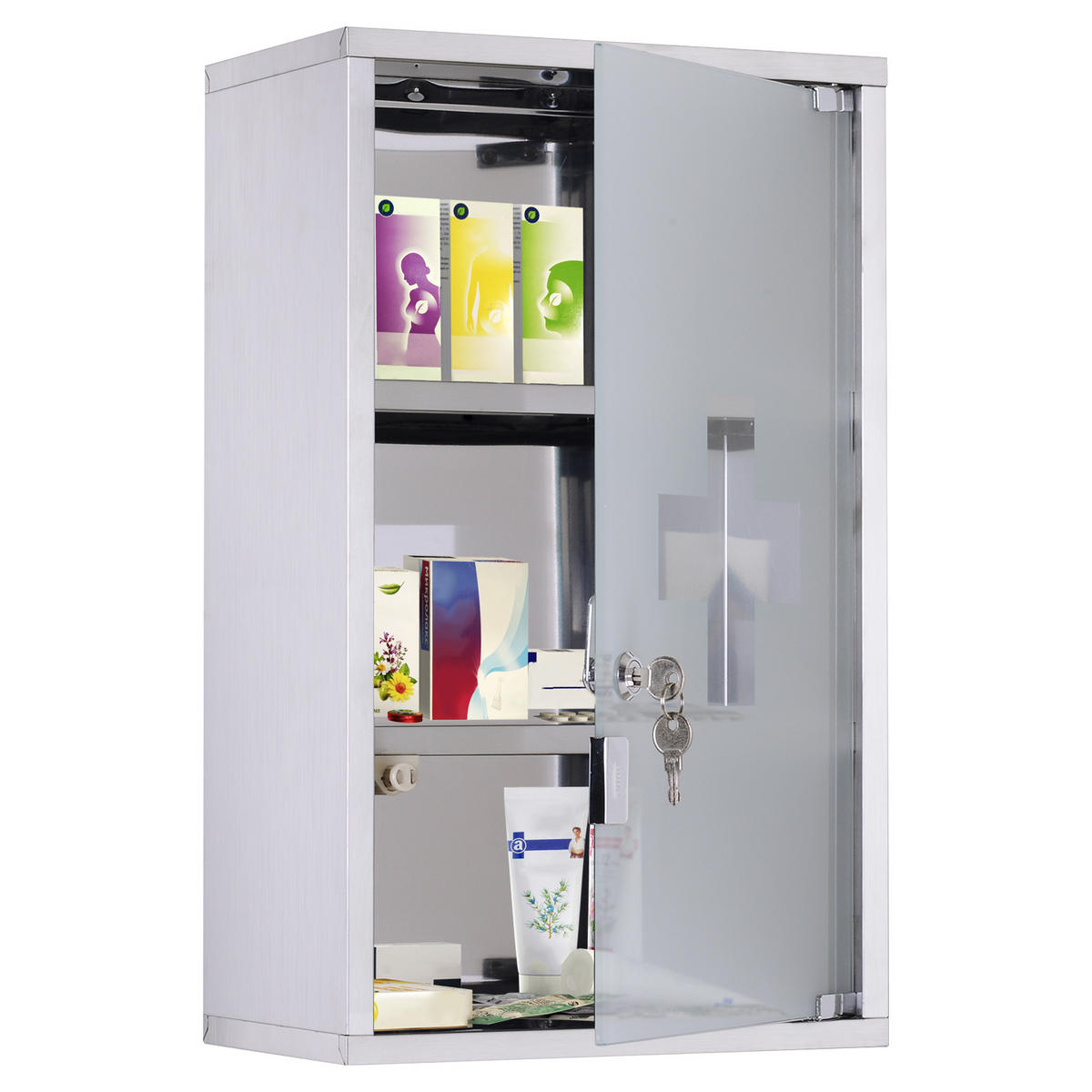MEDIZINSCHRANK Silberfarben abschließbar 30/12/60 cm - Silberfarben, Metall (30/50/18cm) - PANGIVO
