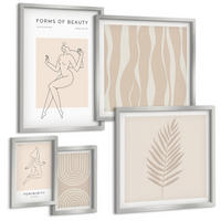 BILDER SET 5er Set - 50x50 cm & 20x30 cm & 40x60 cm Silberner Rahmen - Abstrakte Boho-Dekorationen - Silberfarben, Kunststoff (40/60cm) - TULUP