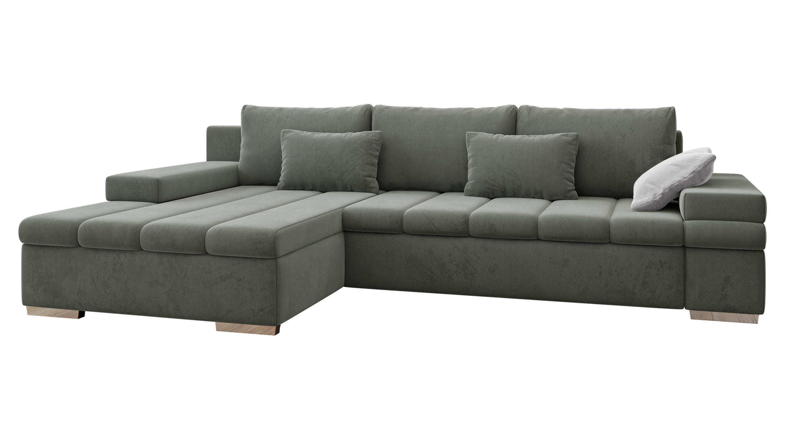 ECKSOFA Bangkok Premium, Seite: Links - Silberfarben/Hellgrau, Holz/Textil (310/175cm) - MIRJAN24