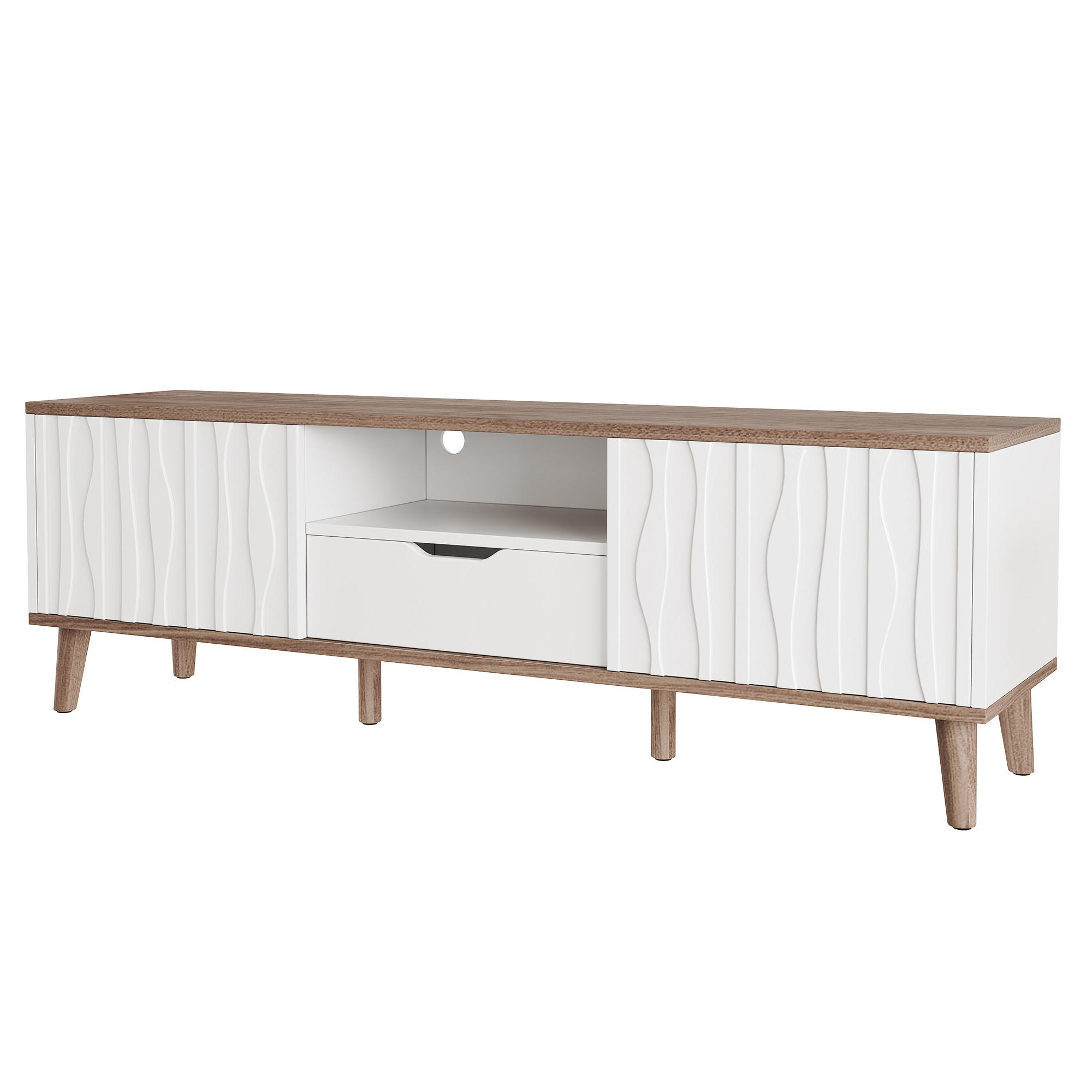 TV-ELEMENT 160/40/52 cm Weiß + Dunkles Walnuss mit 1 Schublade und Schiebetür - Weiß, Holz (160/52/40cm) - Oxeza