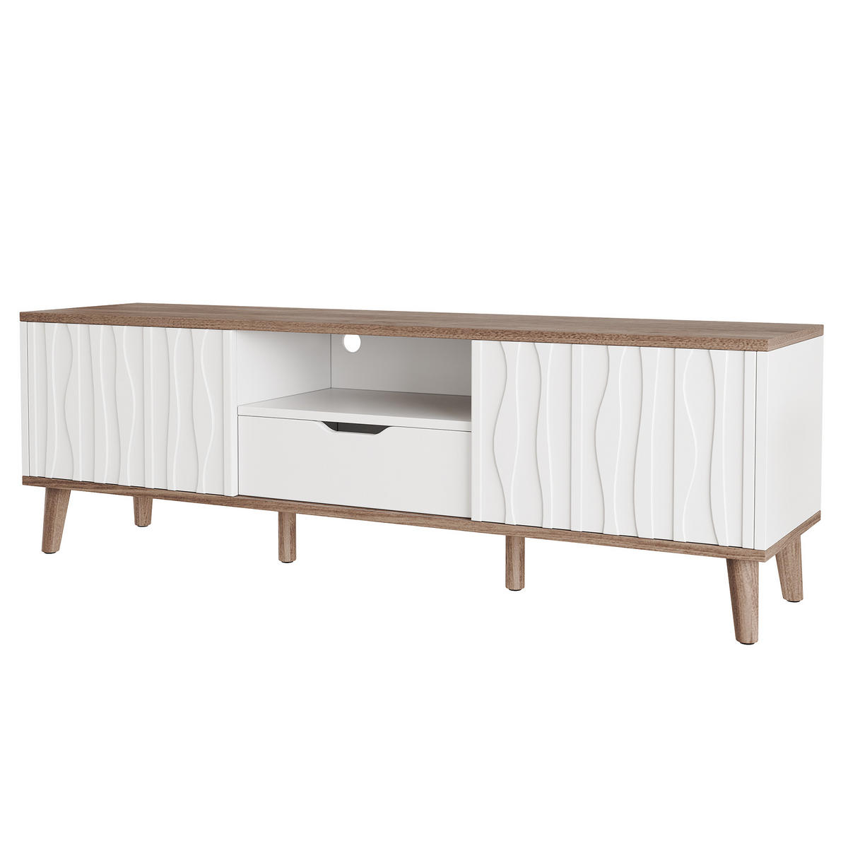 TV-LOWBOARD Weiß-Walnussfarben 160/40/52 cm - Weiß, Holzwerkstoff (160/52/40cm) - PANGIVO