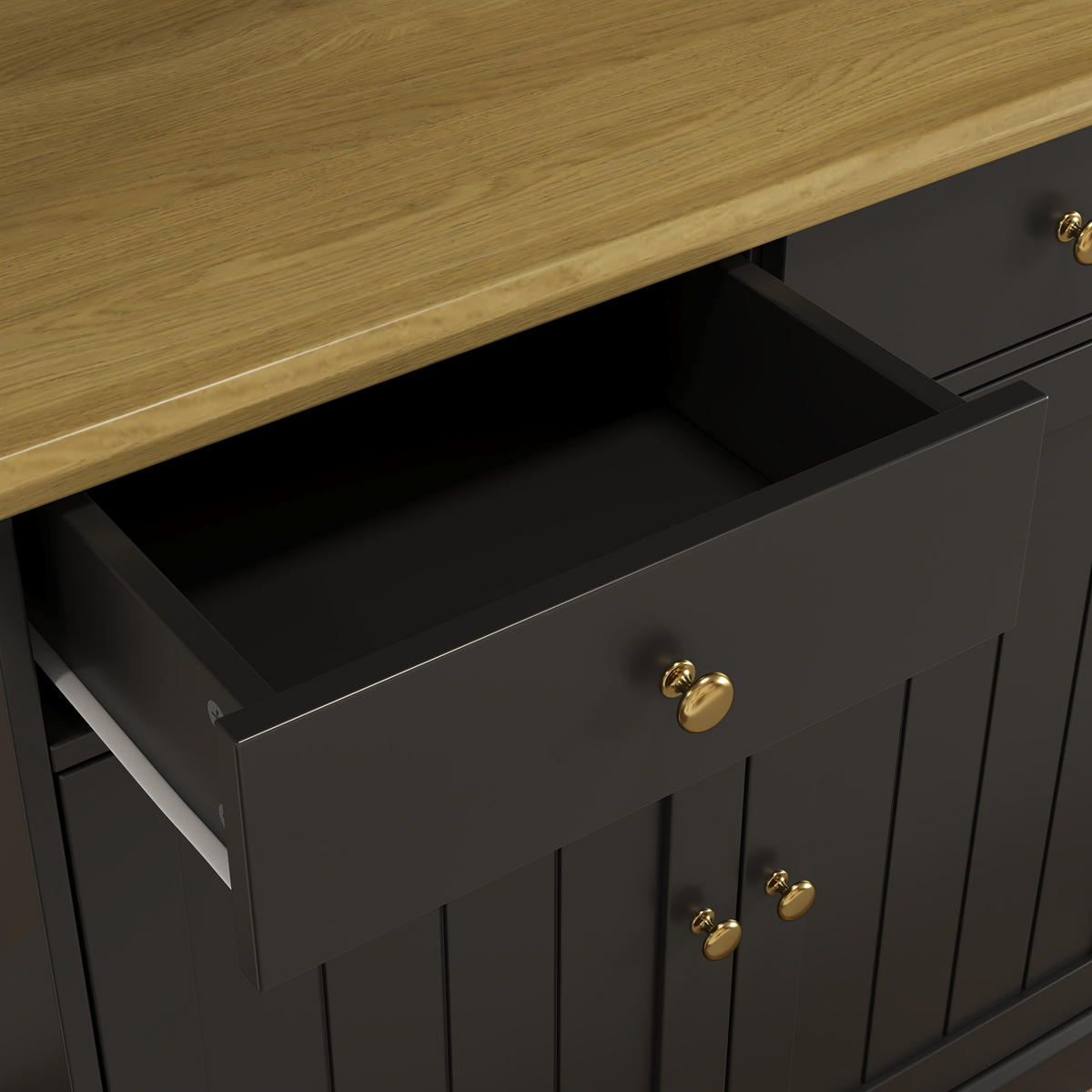 BUFFETSCHRANK Hochschrank 120x40x191cm Schwarz Gold Griffe USB - Schwarz, Holzwerkstoff (40/191/120cm) - FLIEKS