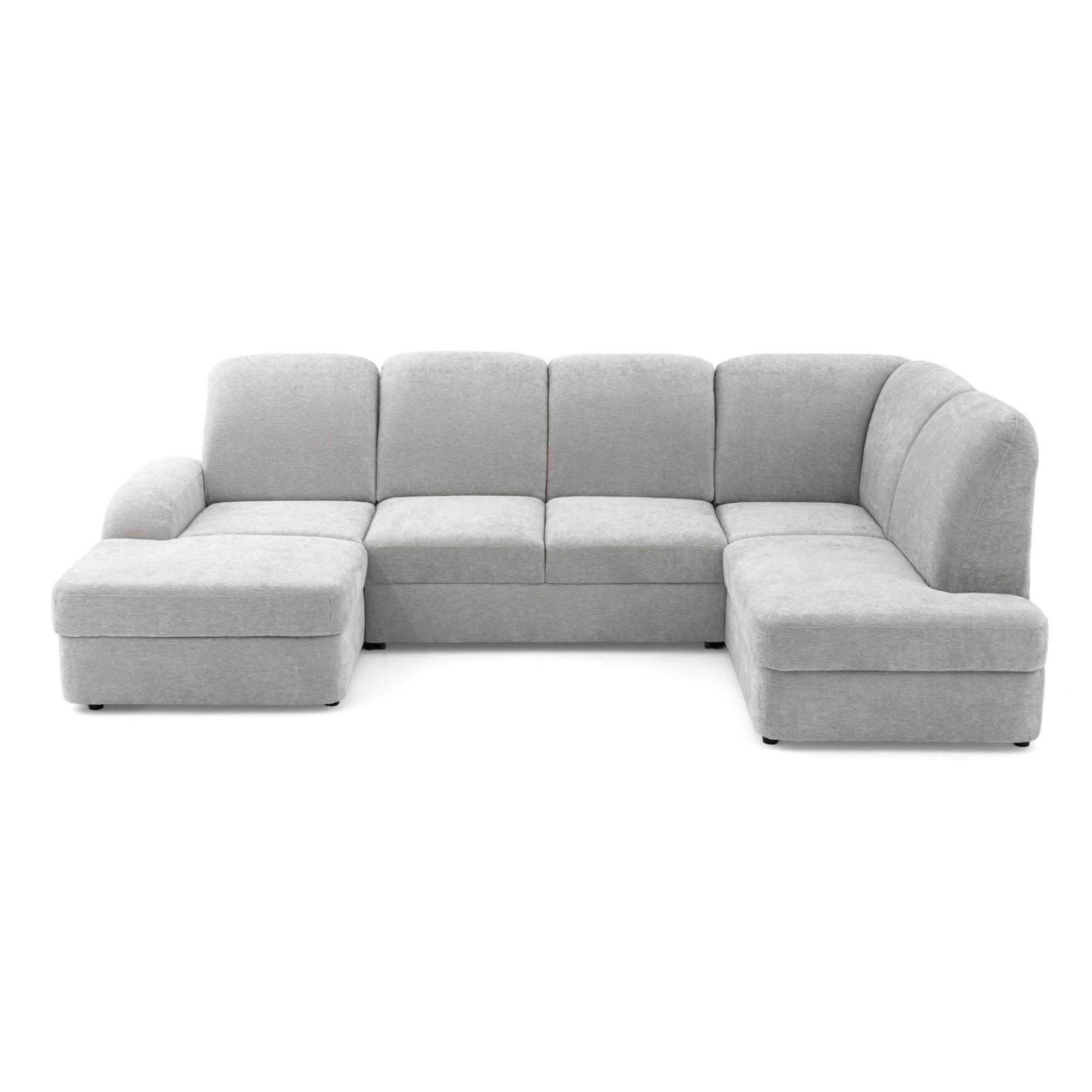 ECKSOFA VIBE U Rechts mit Schlaffunktion 129x263 Chenille Hellgrau - Hellgrau/Schwarz, Holz/Kunststoff (186/102/280cm) - Muffo