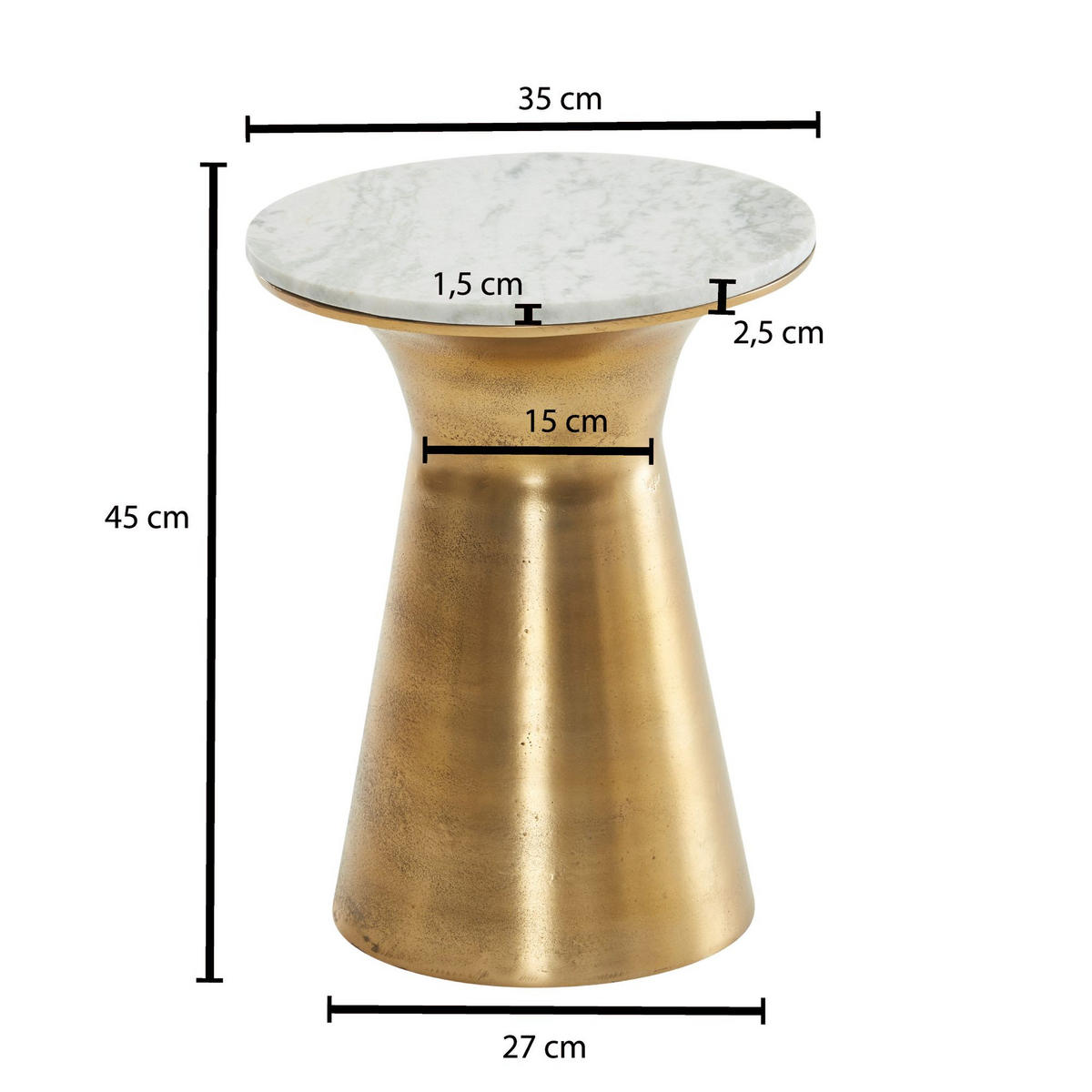 BEISTELLTISCH – Rund Marmor Weiß Metall Goldfarben 35x35x45 cm - Goldfarben/Weiß, Stein/Metall (35/35/45cm) - KADIMA DESIGN