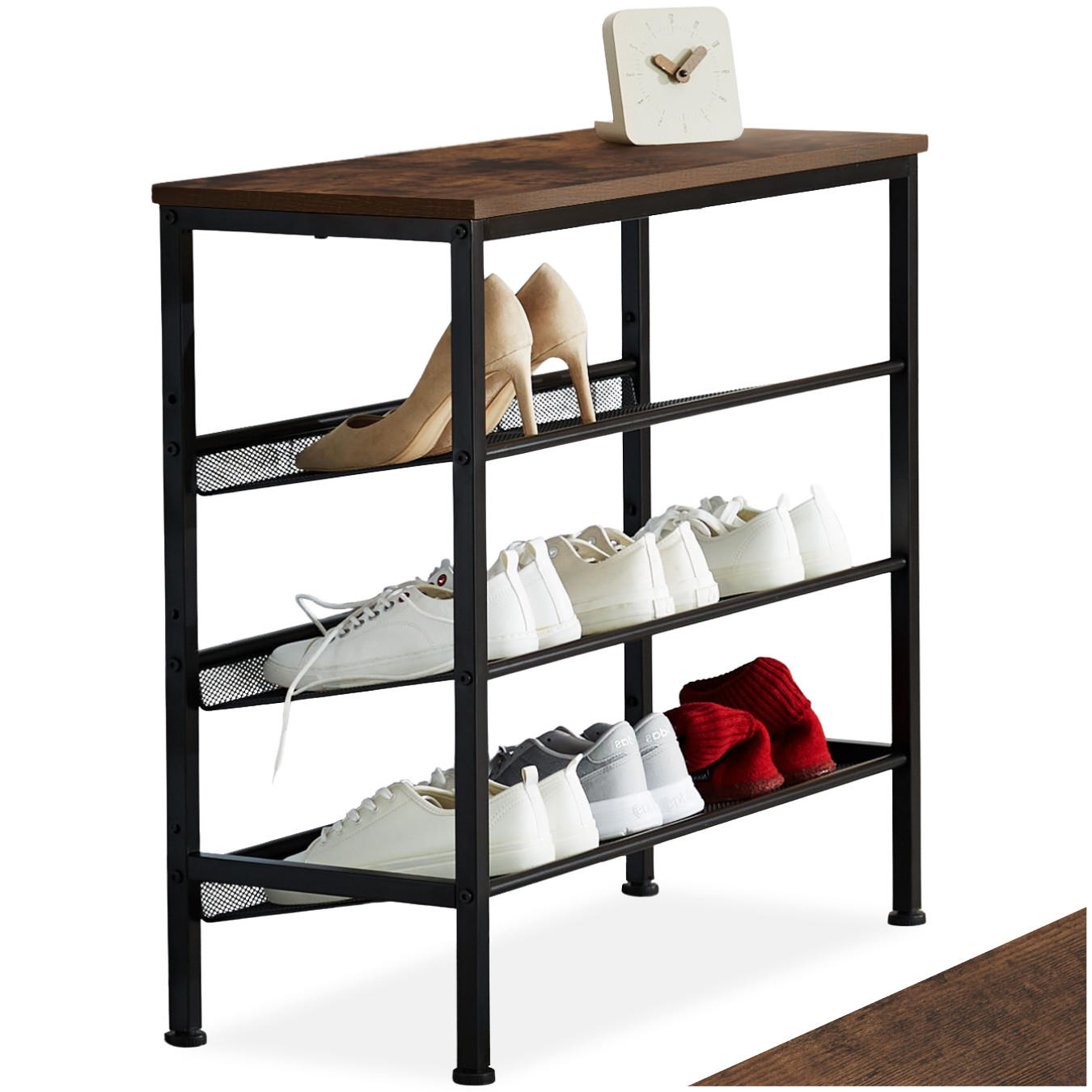 SCHUHREGAL Wolverhampton,75,5 x 30,5 x 69,5 cm,Industrial Holz dunkel, rustikal - Rostfarben, Holz (30.5/69.5/75.5cm) - tectake