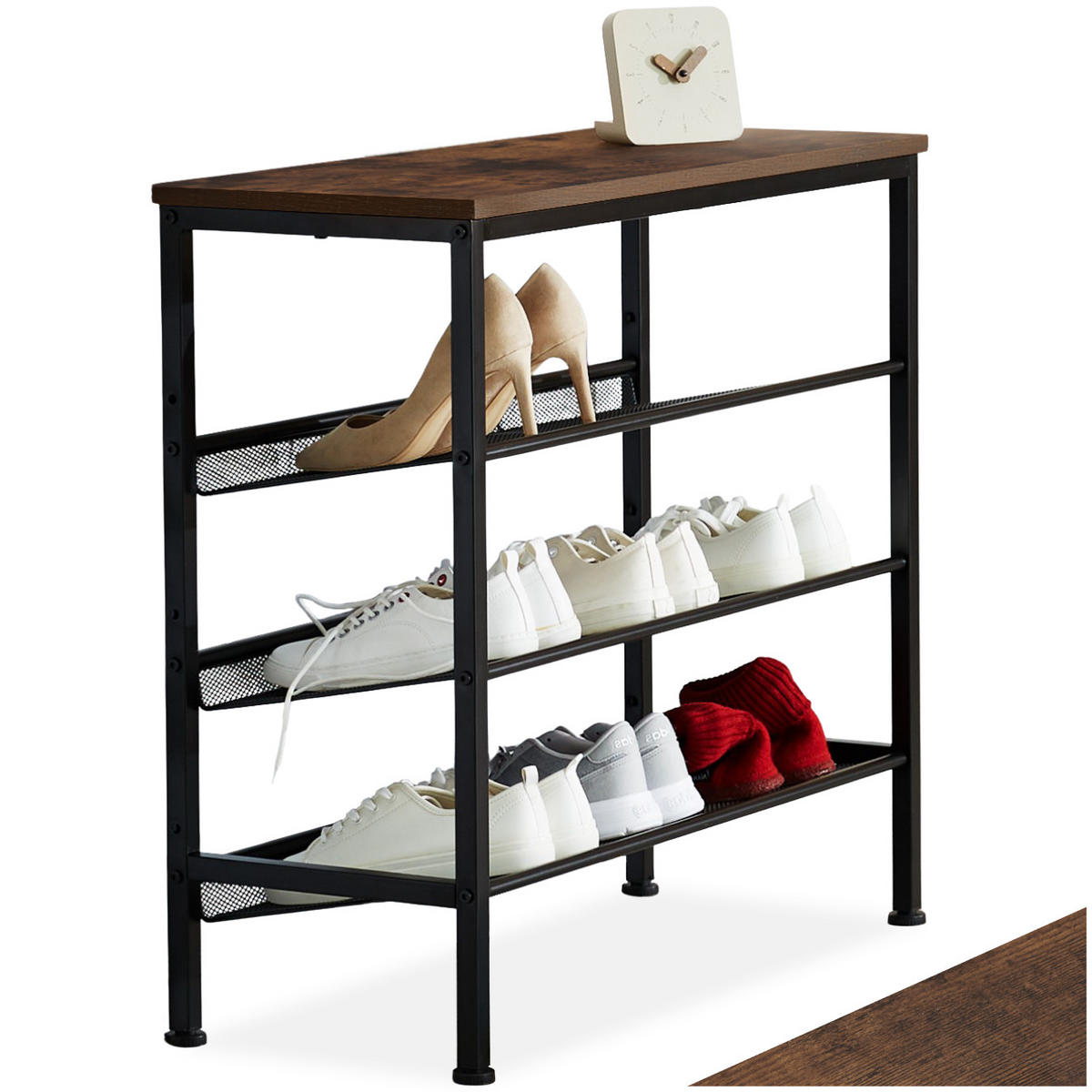 SCHUHREGAL Wolverhampton,75,5 x 30,5 x 69,5 cm,Industrial Holz dunkel, rustikal - Rostfarben, Holz (30.5/69.5/75.5cm) - tectake