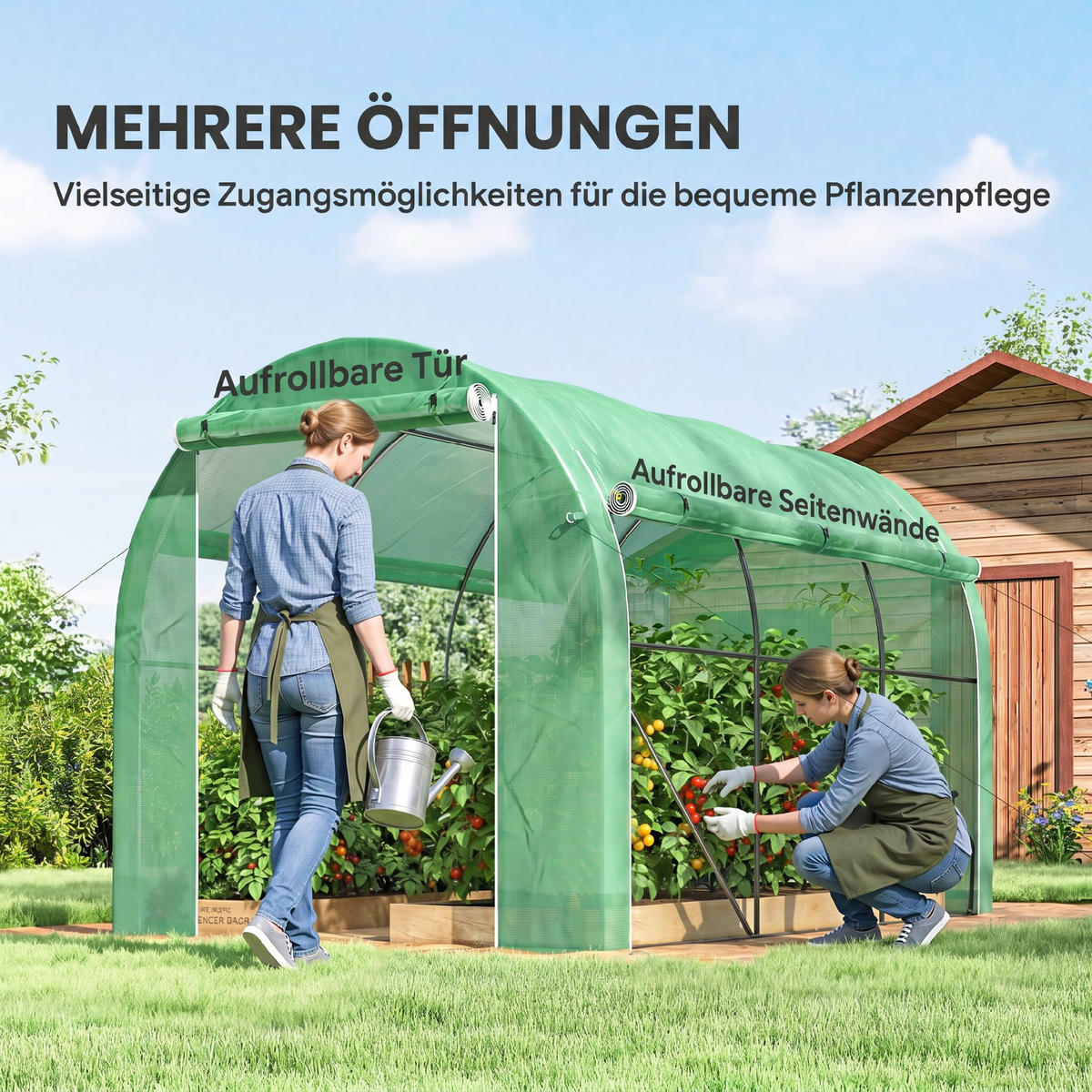 GEWÄCHSHAUS DE-12017 mit 3 Türen & 6 Fenstern Grün - Grün, Kunststoff (196/200/296cm) - ComfortXL