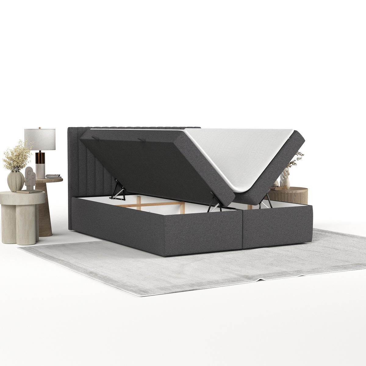 BOXBETT Maldon 160/200 cm Anthrazit im Megan Stoff - Anthrazit/Schwarz, Holz/Holzwerkstoff (160/200cm) - AltaBeds