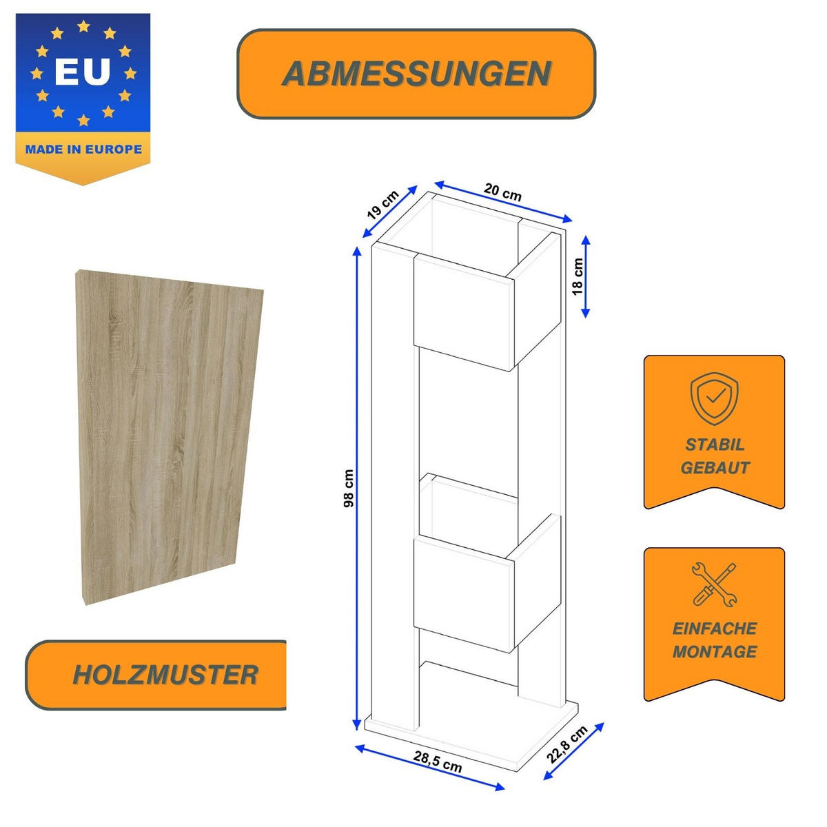 BLUMENSTÄNDER Duo - Sonoma Eiche, Holzwerkstoff (23/98/29cm) - RAUMHIRSCH FURNITURE