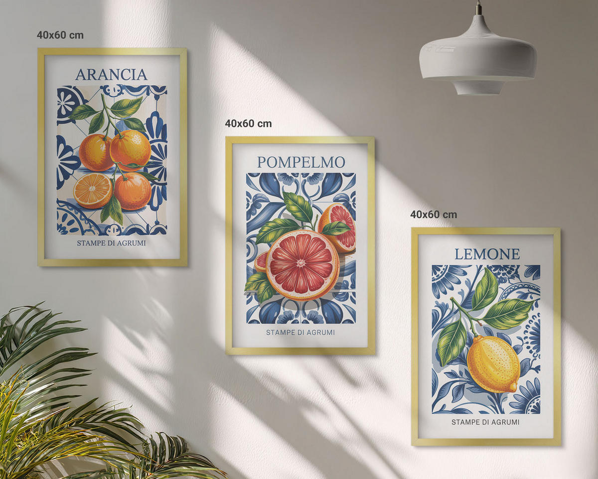 BILDER SET 3er Set - 40x60 cm Goldrahmen - Italienische Zitrus-Modeplakate - Goldfarben, Kunststoff (40/60cm) - TULUP