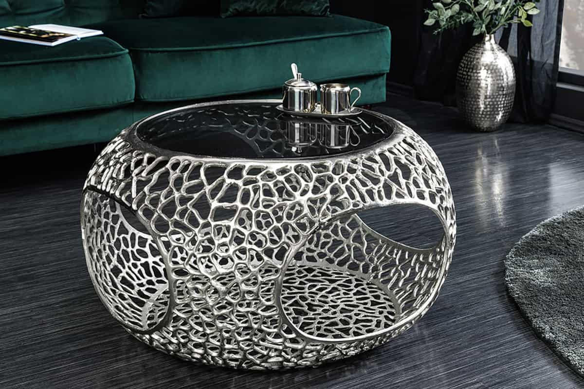 COUCHTISCH SPIN rund Schwarz|Silber 74cm - Silberfarben/Schwarz, Glas/Metall (74/74/40cm) - riess-ambiente