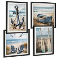 BILDER SET 4er Set - 50x50 cm & 40x60 cm Schwarzer Rahmen - Anker, Boot, Ruder, Strand - Schwarz, Kunststoff (50/50cm) - TULUP