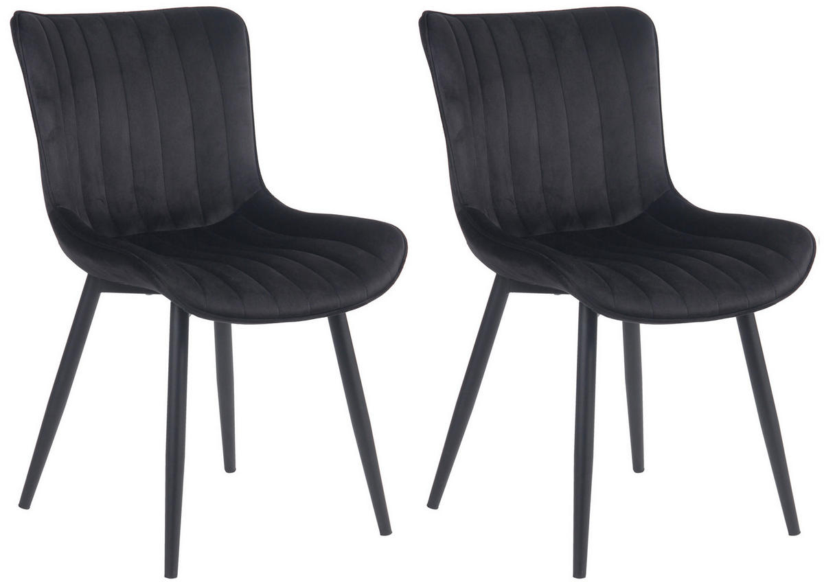 STUHL 2er Set Samt schwarz - Schwarz, Textil/Metall (50/81/61cm) - CLP