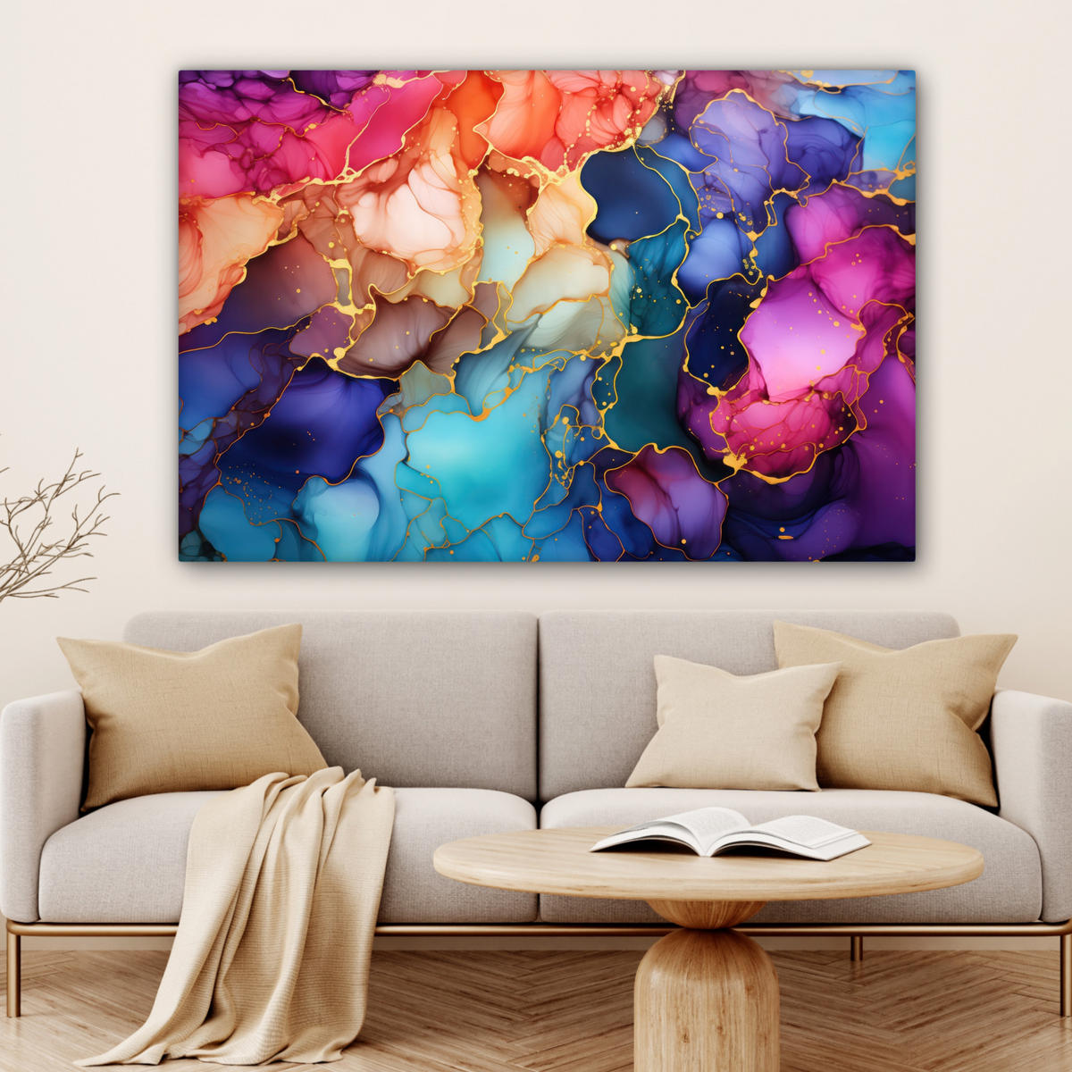 LEINWANDBILD Marmor - Bunt - Abstrakt Wohnzimmer Groß 120x80 cm - Multicolor, Textil (120/80cm) - MuchoWow