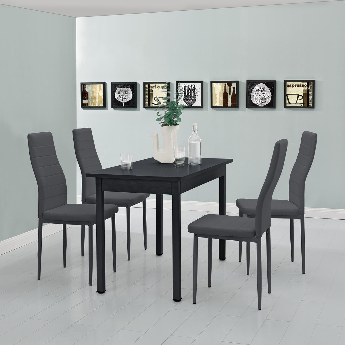 TISCHGRUPPE Jørpeland - Dunkelgrau, Holzwerkstoff/Textil (120/75/60cm) - [en.casa]