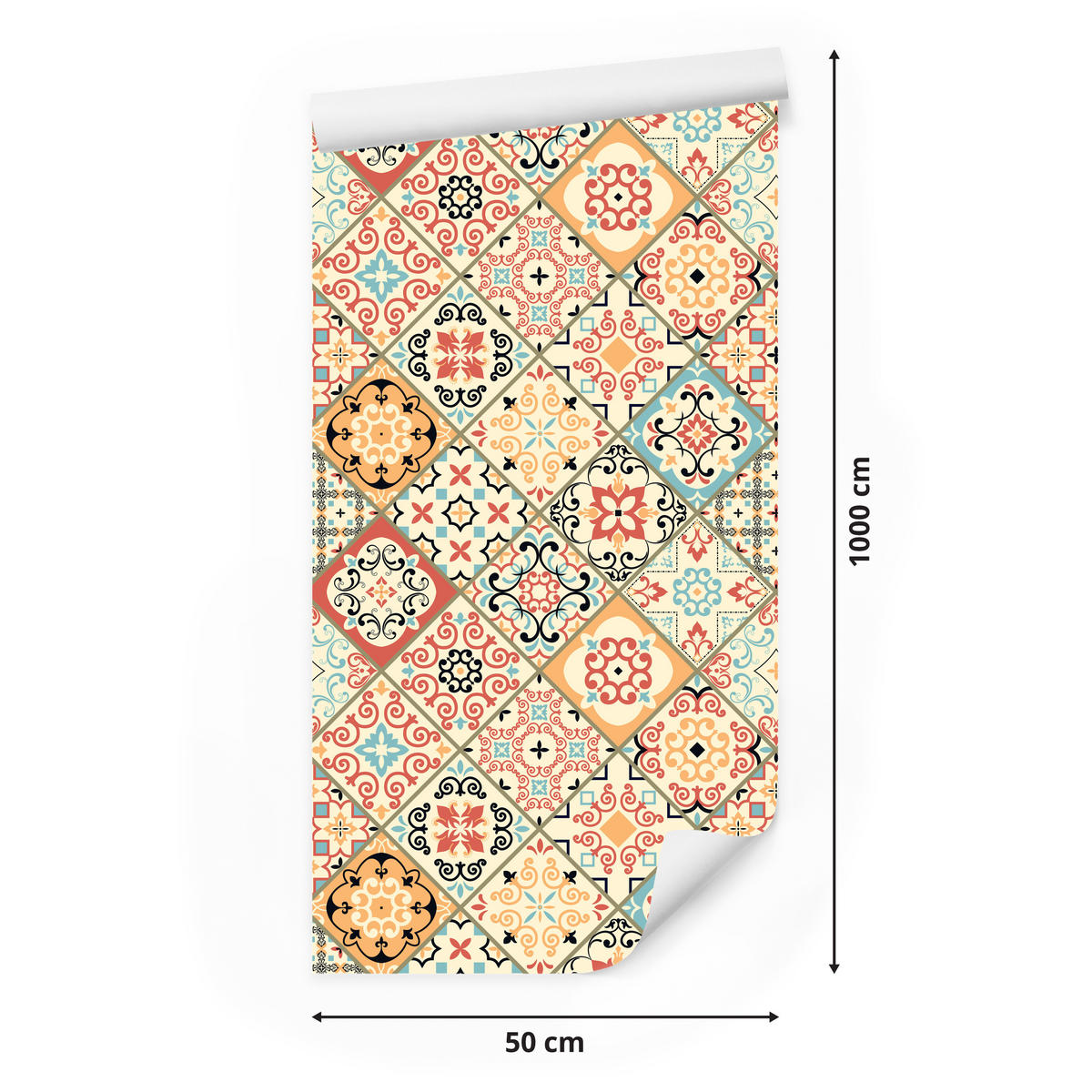 VLIESTAPETE Orientalische Fliesenmosaik-Optik – Bunt – 50x1000 cm - Multicolor, Papier (50/1000cm) - Muralo