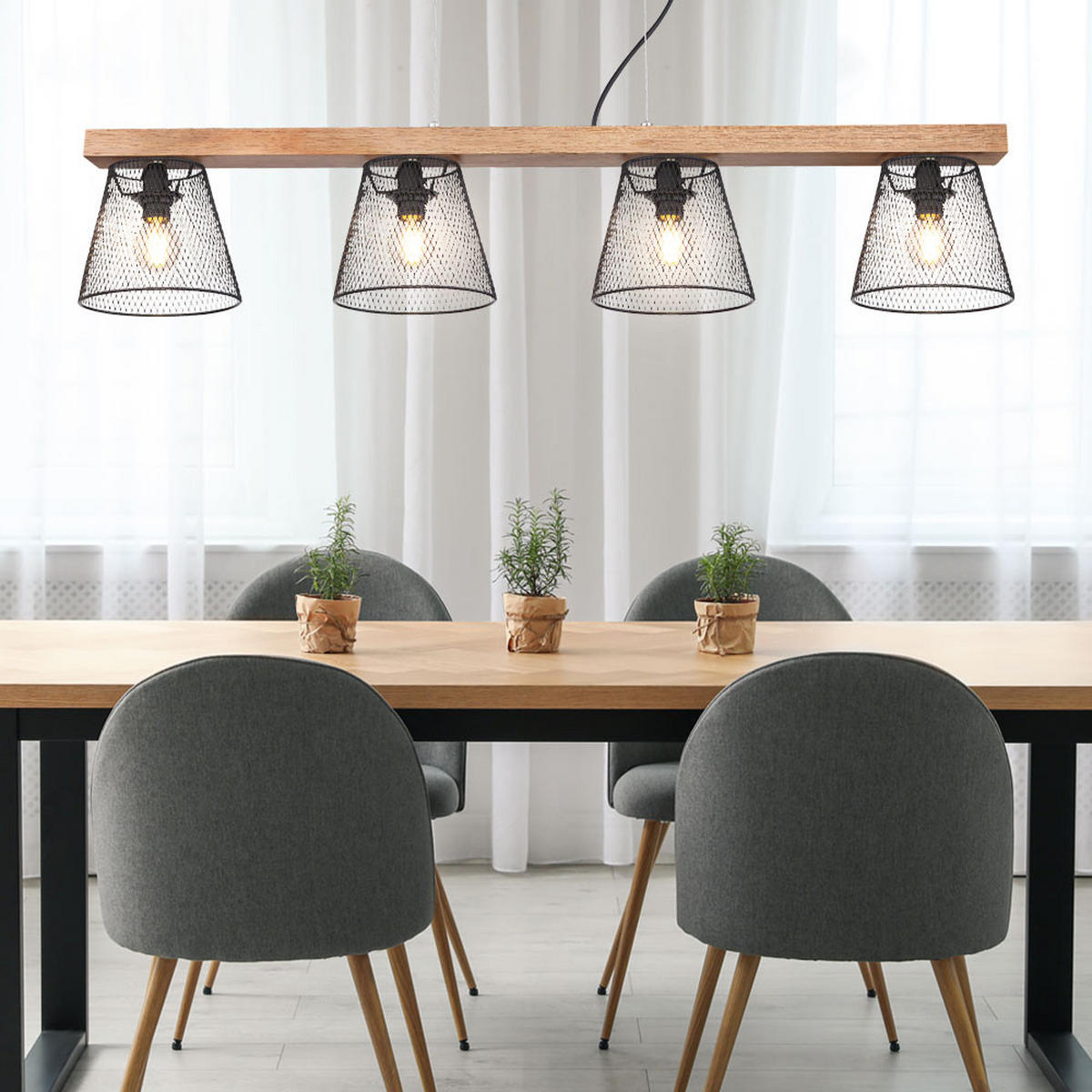 HÄNGELEUCHTE Metall Holzoptik Braun - Braun, Holz (85/15/150cm) - Globo Lighting