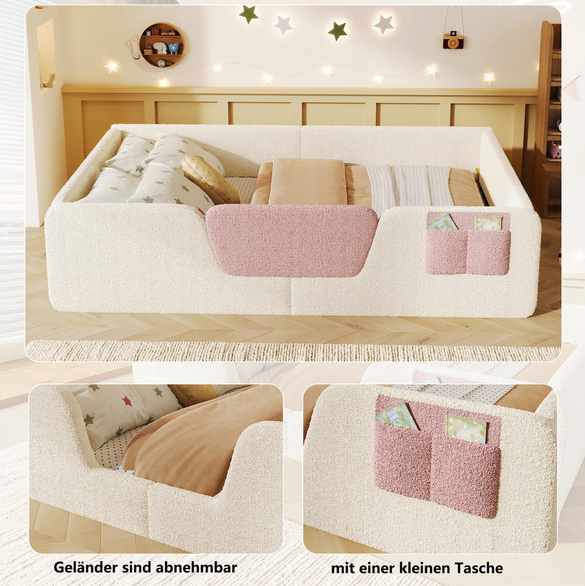 KINDERBETT 140/190 cm in Beige mit abnehmbaren Seitengittern - Beige, Textil (140/190cm) - BEAOK