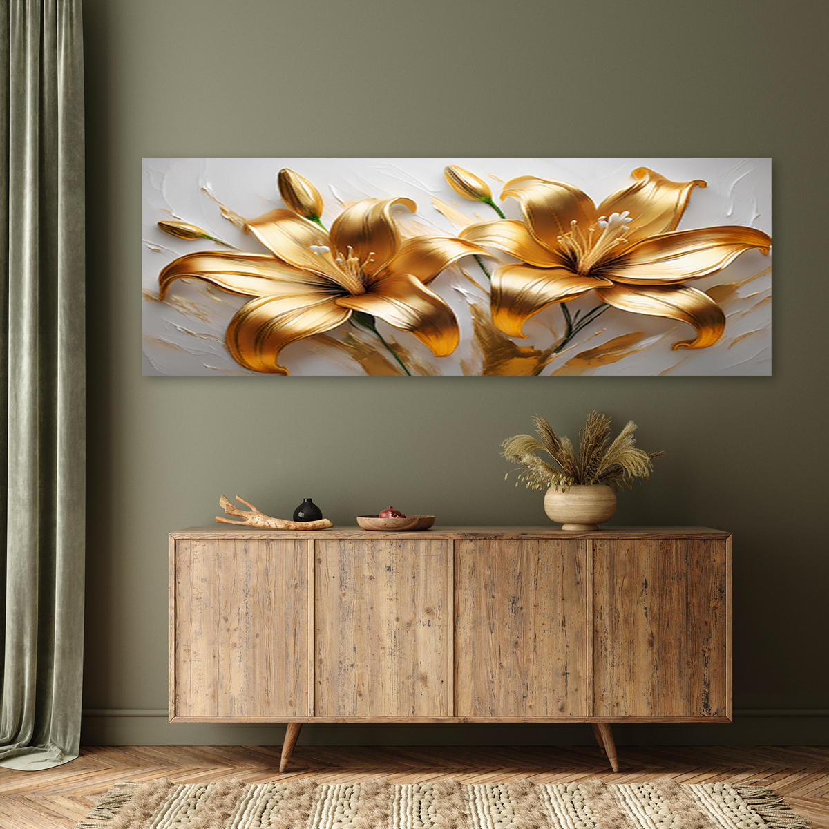 WANDBILD glamour goldene lilien blumen pflanzen - Goldfarben, Textil (90/30cm) - Feeby