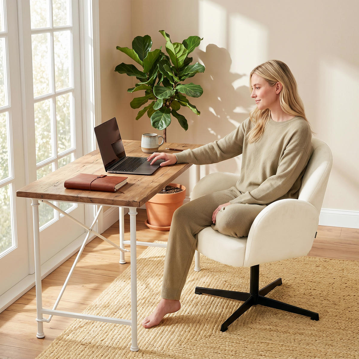 DREHSESSEL DE-13365 Muschelform & Samt Beige - Beige, Metall (64.5/80/68cm) - ComfortXL