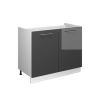 SPÜLENUNTERSCHRANK Fame-Line, Anthrazit Hochglanz/Weiß, 100 cm ohne Arbeitsplatte - Schwarz Hochglanz/Weiß, Holzwerkstoff (100/82/51.6cm) - Vicco