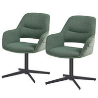 DREHBARER ARMLEHNENSTUHL - 2er-Set - Webstoff / Stahl - Schwarz/Grün, Textil/Metall (60/85/63cm) - home24