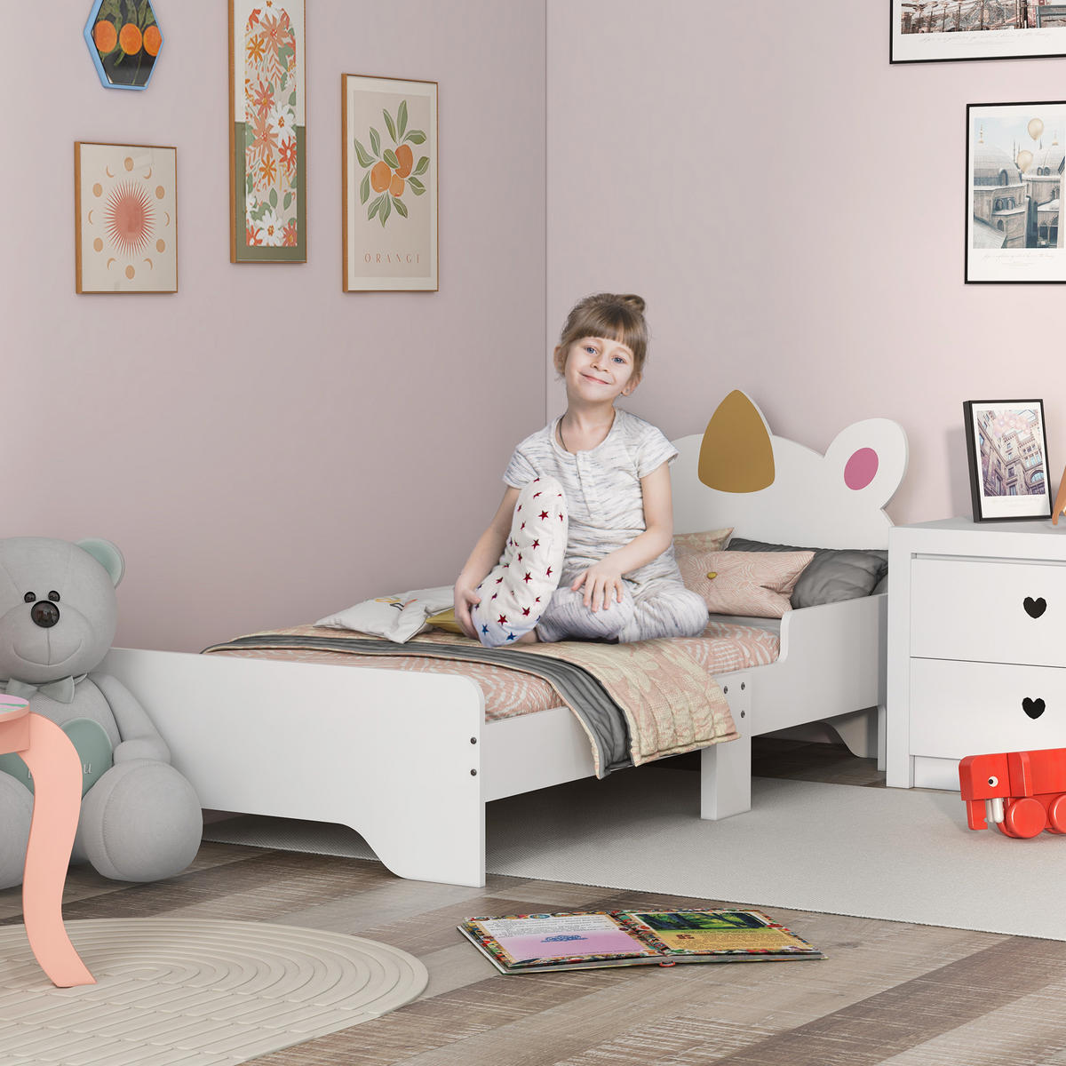 KINDERBETT 140x70 cm DE-14553 mit Einhorn-Design, inkl. Lattenrost Rosa - Weiß, Holzwerkstoff (70/140cm) - ComfortXL