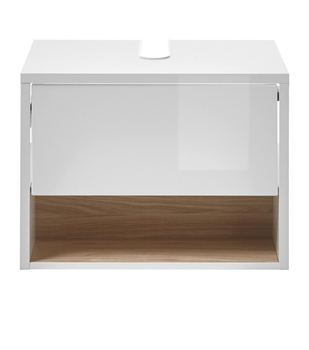WASCHBECKENUNTERSCHRANK weiß Hochglanz, Eiche 60 cm, Bad Unterschrank mit Push-to-Open - Weiß Hochglanz, Holzwerkstoff (60/44/46cm) - Furn.Design