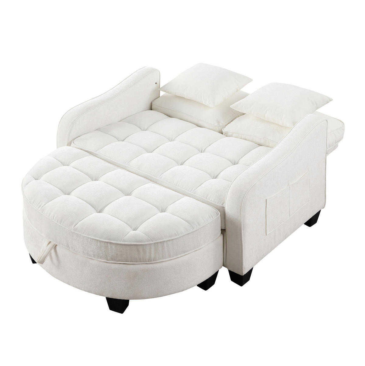 SCHLAFSOFA 132/129/93 cm aus Eukalyptusholz mit Aufbewahrungshocker Beige - Beige, Holz (129/93/132cm) - Modenvie