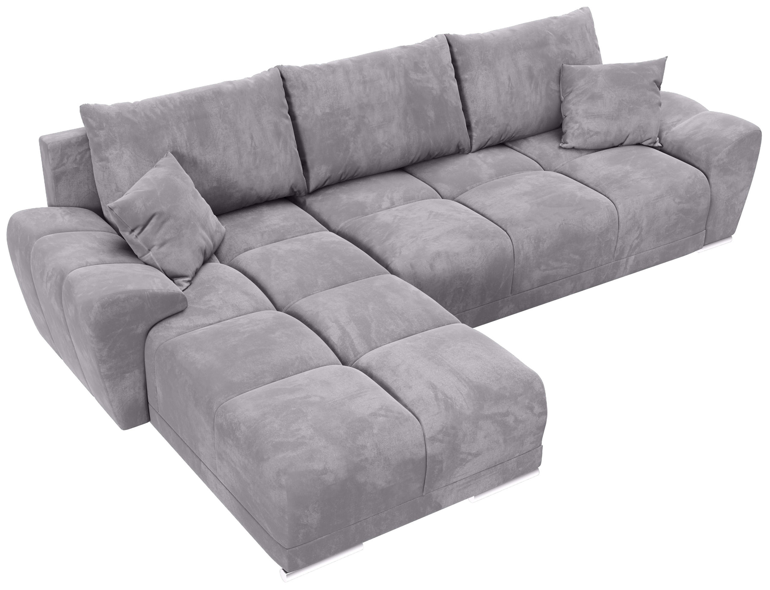 ECKSOFA Nubes mit Schlaffunktion Grau Plüsch - Silberfarben/Grau, Kunststoff/Textil (298/184cm) - Bromarkt
